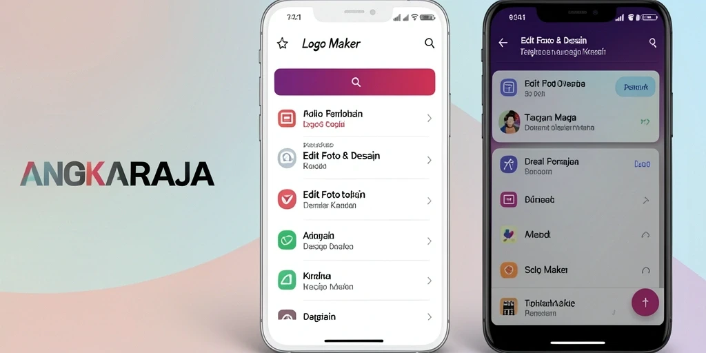Tampilan antarmuka pengguna aplikasi ANGKARAJA yang memudahkan pembuatan logo.
