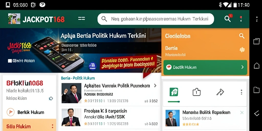 Antarmuka aplikasi JACKPOT168 menunjukkan berita politik dan hukum terkini.