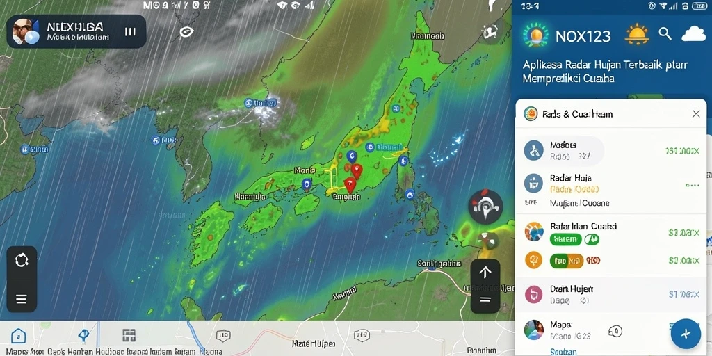 Antarmuka NOX123 menunjukkan radar hujan yang akurat dan informatif.